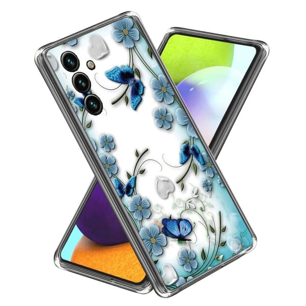 Deco Oppo A15 skal - Fjäril Och Blomma Blå