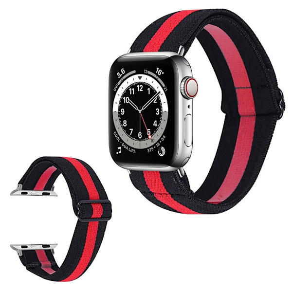 Apple Watch 42mm - 44mm elastisk urrem med stilfuldt mønster - Rød Linje I Sort Multicolor
