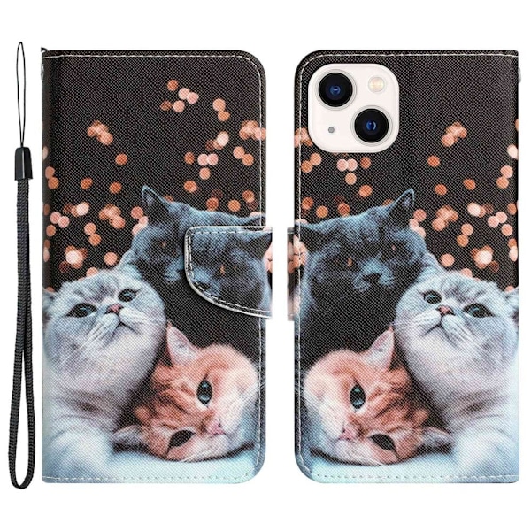 Wonderland iPhone 14 Flippetui - Katt Multicolor