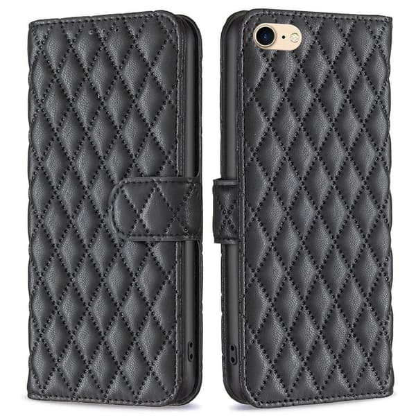 Rombemønster, matt flip-deksel for iPhone SE (2022) / iPhone SE 2020 / iPhone 7 Plus - Svart Black