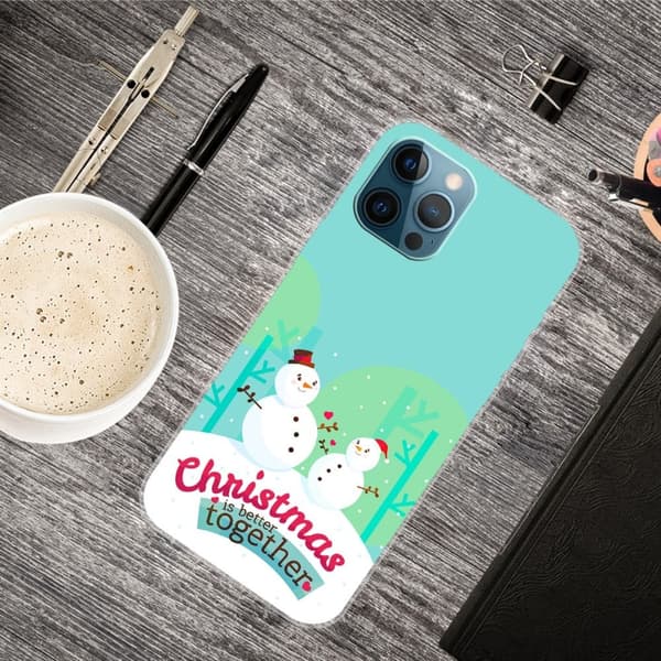 iPhone 16 Pro Max-etui Julemønsterudskrivning Blødt fleksibelt telefon cover - Snemand Blue