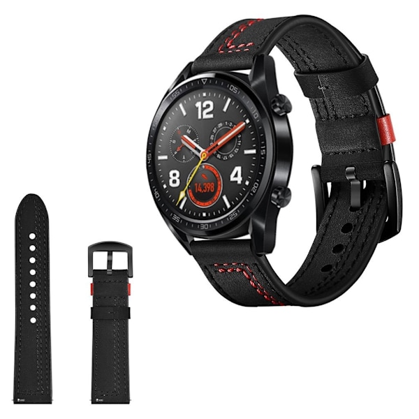 Huawei Watch GT / GT 2 42 / 46mm / Magic klockarmband i äkta läder - Svart Svart