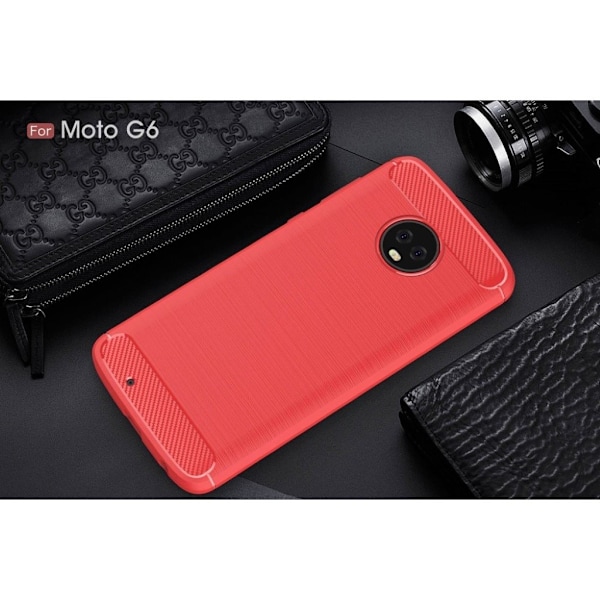 Motorola Moto G6 hiilikuituinen harjattu kotelo - Punainen Red