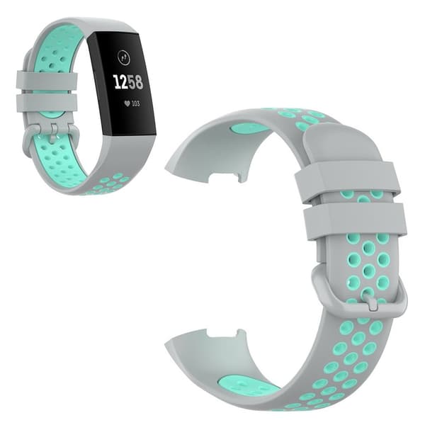 Fitbit Charge 3 / 4 kaksivärinen silikonikellonauha - Harmaa / Syaani Silver grey