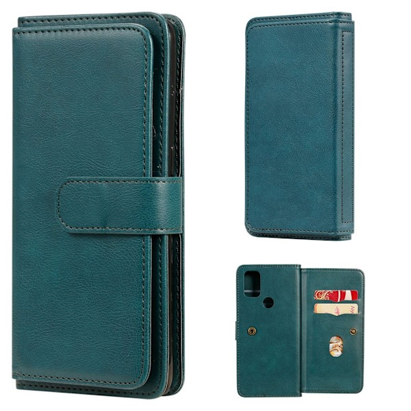 10-slot Lompakko Suojakotelo For OnePlus Nord N10 5G - Mustanvihreä Green