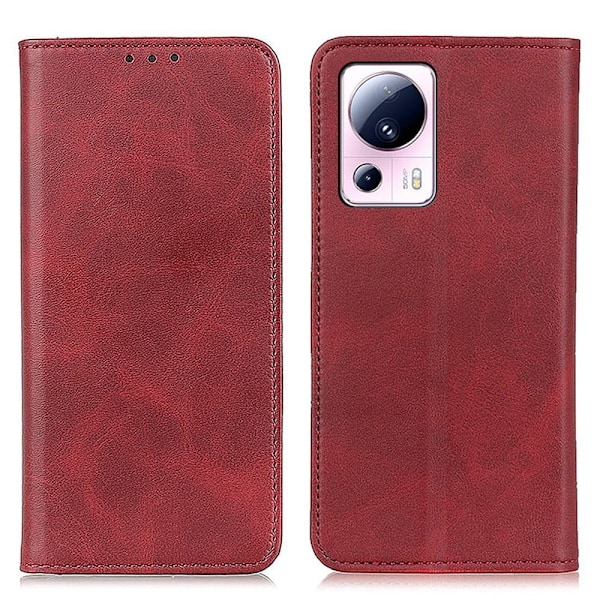 Lompakko-style Aitoa Nahkaa Läppäkotelo For Xiaomi 13 Lite / Civi 2 - Punainen Red