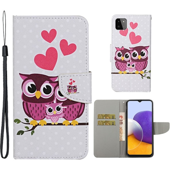 Wonderland Samsung Galaxy A22 5G Läppäkotelo - Pöllö And Heart Silver grey