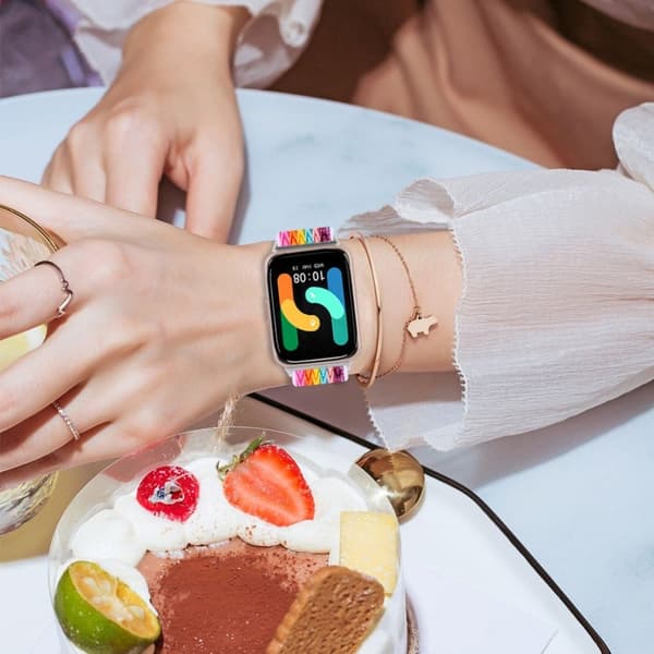 Samsung Galaxy Fit3 SM-R390 Vævet urrem Justerbar håndledsrem med sølvstik - Regnbue Multicolor