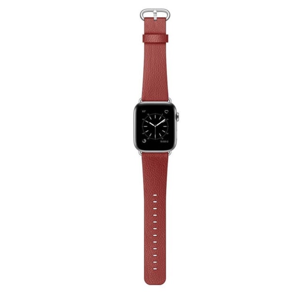 Apple Watch Series 5 40mm litchi ægte læder Urrem - Rød Red