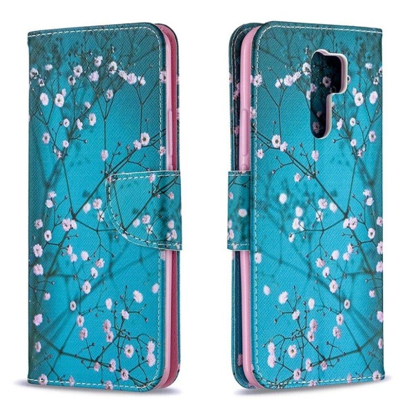 Wonderland Xiaomi Redmi 9 Flip etui - Træ med blomster Blue