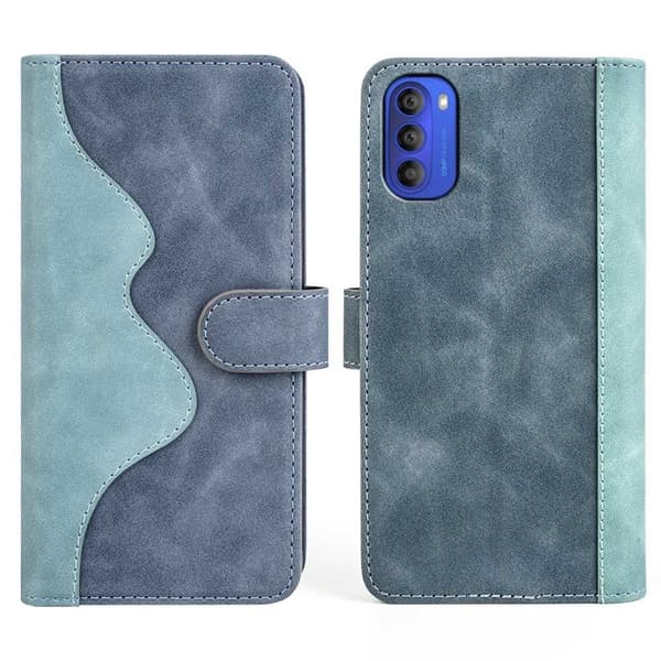 To Farvet Læder Flip Case til Motorola Moto G31 - Blå Blue