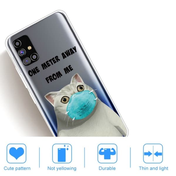Deco Samsung Galaxy M31s Etui - Katt i Maske Silver grey