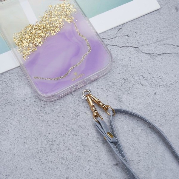Universal crossbody-nackrem i läder med transparent dyna - Grå Silvergrå