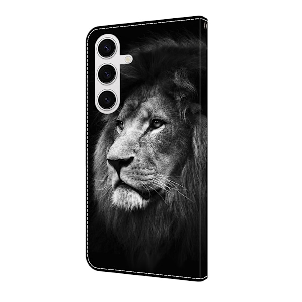 Samsung Galaxy S25 Plånboksfodral Mönster Tryck Stativ Läder Flip Telefonskal - Lejon Silvergrå