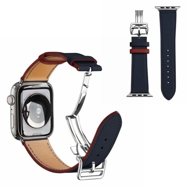 ægte læder sølv spænde rem til Apple Watch Series 6 / 5 40mm - m Blue