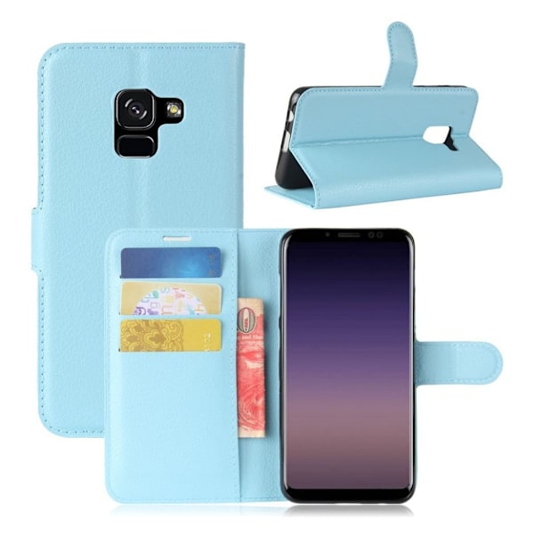 Samsung Galaxy A8 (2018) litchi skin PU læder flip etui - blå Blue