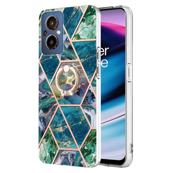 Marble Mønstret Deksel med Ring Holder til OnePlus Nord N20 5G - Blå / Grønn Blue