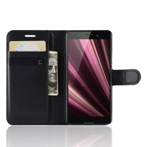Sony Xperia XZ4 Compact plånboksfodral i läder med litchi textur Svart