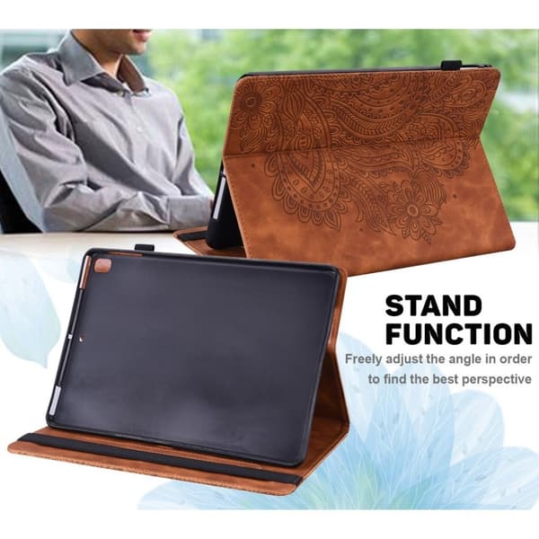 Imprinted Flower Læder Etui til Lenovo Tab M10 FHD Plus - Brun Brown