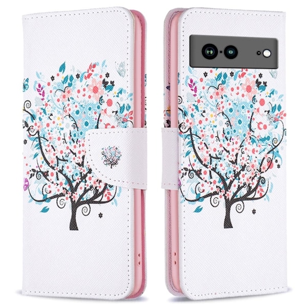 Wonderland Google Pixel 7a Flip Etui - Blomst Træ Multicolor