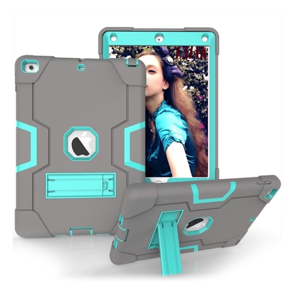 iPad (2017) bi-farve silikone hybrid etui - Mint Grøn / Grå Multicolor