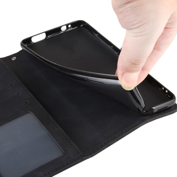 Modern-styled leather wallet case for ZTE Blade V30 - Black Black