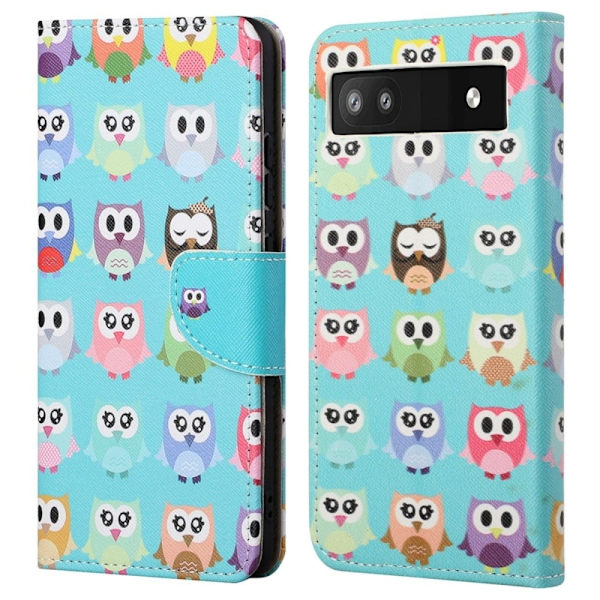 Wonderland Google Pixel 6a Läppäkotelo - Cute Owls Multicolor