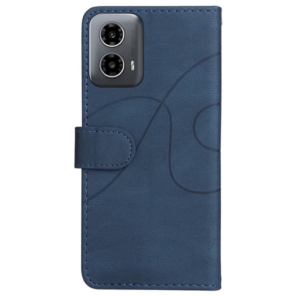 Texturerat läder Motorola Moto G34 fodral med handledsband - Blå Blå