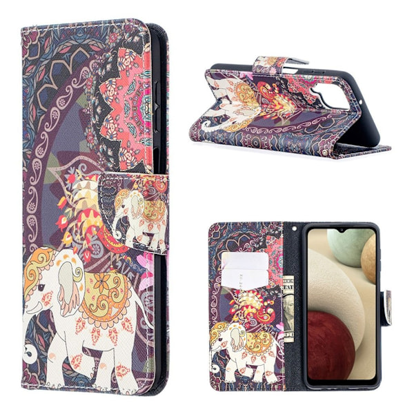 Wonderland Samsung Galaxy A12 5G flip kuoret - Malanda Ja Norsu Multicolor