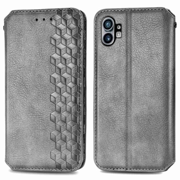 Læder Etui med A Stilfuldt Rhombus Tryk til Nothing Phone (1) - Grå Silver grey