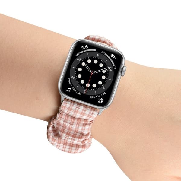 Apple Watch 42mm - 44mm elastisk urrem i hårbåndsstil - Lyserød Plaid / Størrelse: L Pink