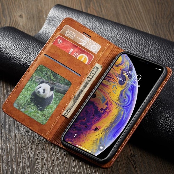 FORWENW iPhone XS læder flip cover - Brun Brown