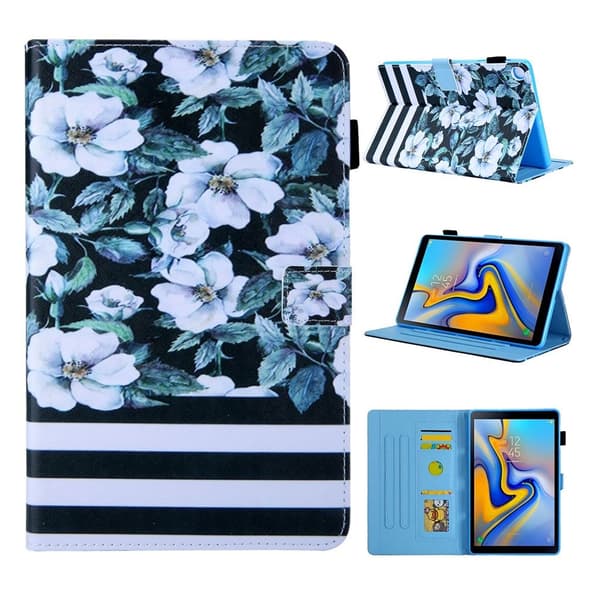 Samsung Galaxy Tab A 10.1 (2019) mønstret og flervinklet lædercover - hvid blomst White