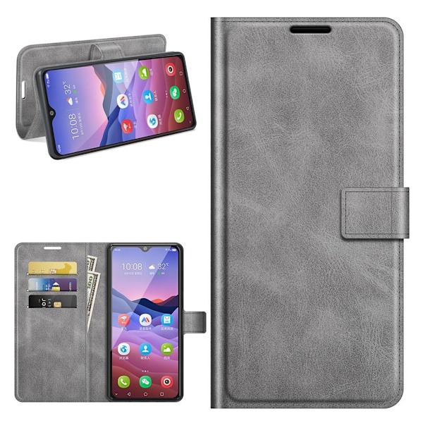 Wallet-style Lær Etui til ZTE Blade V2020 Smart - Grå Silver grey