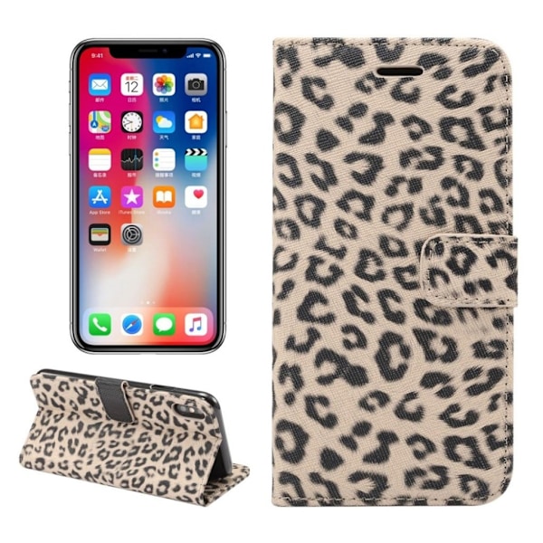 IPhone 9 mobilfodral syntetläder silikon plånbok stående leopardmönster - Beige Beige