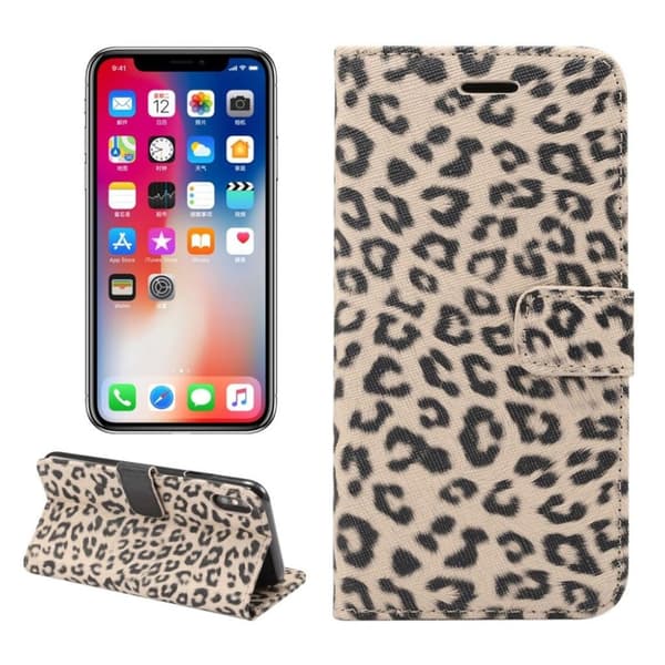 iPhone Xr flip cover i læder med Leopardmønster - Beige Beige