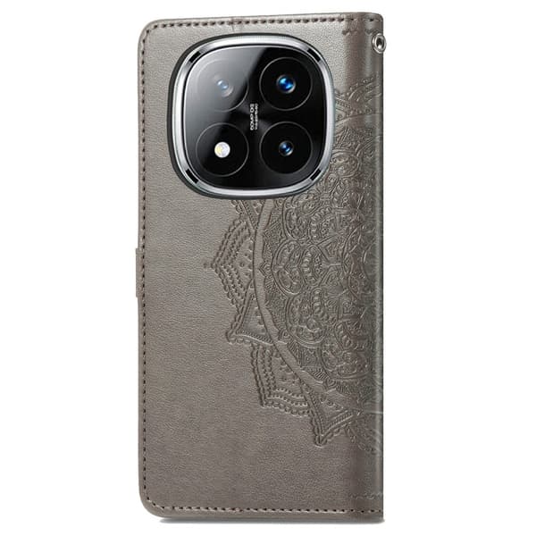 Mandala Xiaomi Redmi Note 14 Pro Plus 5G nahkakotelo - Harmaa Silver grey