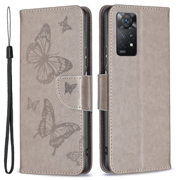 Butterfly läder Xiaomi Redmi Note 11S 5G / Xiaomi Redmi Note 11 Pro fodral - Silver/Grå Silvergrå