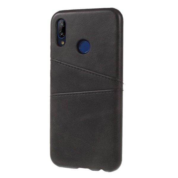 Huawei P20 Lite mobiletui i plastik med kunstlæder overflade samt udvendige kortlommer - Sort Black