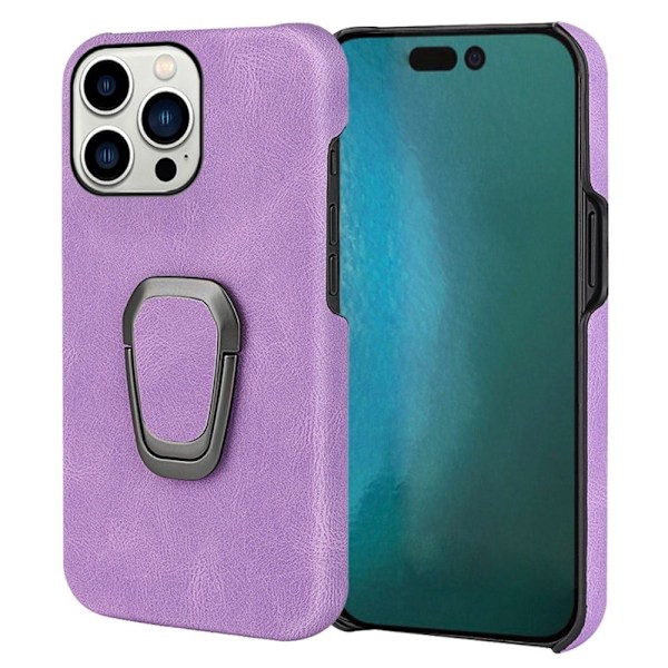 Shockproof Läder Skal med Oval Kickstand till iPhone 14 Pro Max - Lila Lila