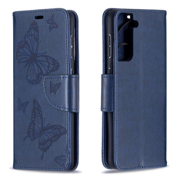 Butterfly Samsung Galaxy S21 flip etui - mørkeblå Blue