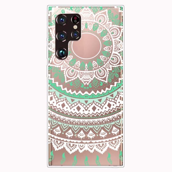 Deco Samsung Galaxy S22 Ultra Etui - Grøn / Hvid Mandala Multicolor