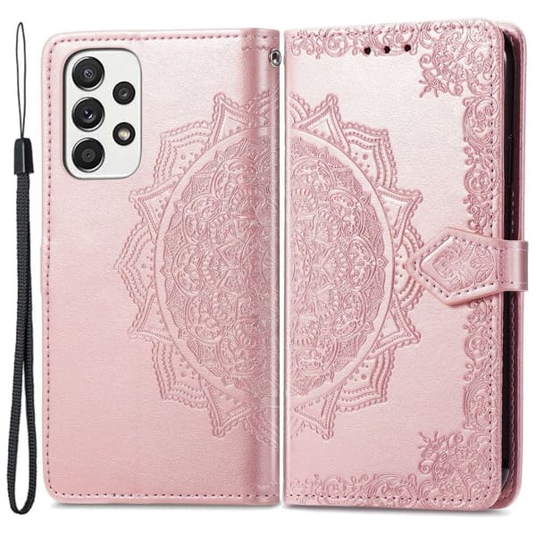 Mandala Samsung Galaxy A73 etui i lær - Rose Gull Pink