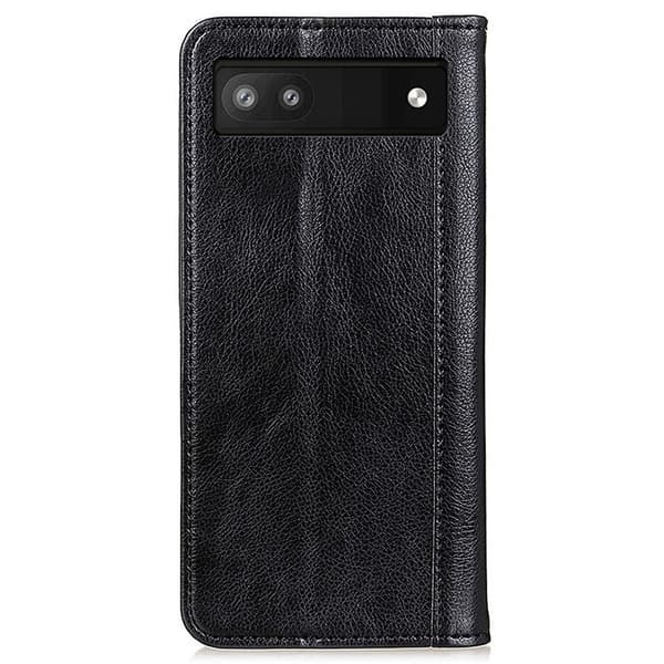 Äkta läder Google Pixel 7a fodral med magnetisk stängning Svart
