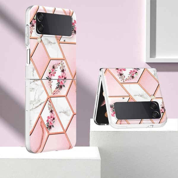 Marmormotiv Samsung Galaxy Z Flip4 skal - Rosa Blommor Rosa