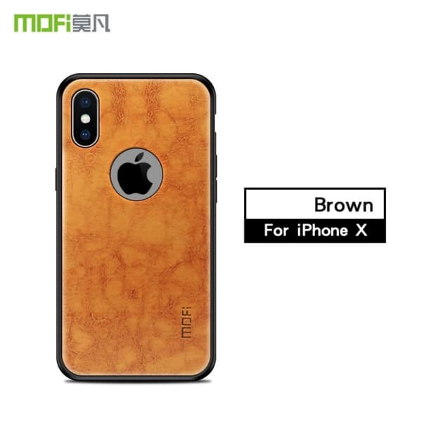MOFI iPhone X hybrid etui med læderbelægning - Brun Brown