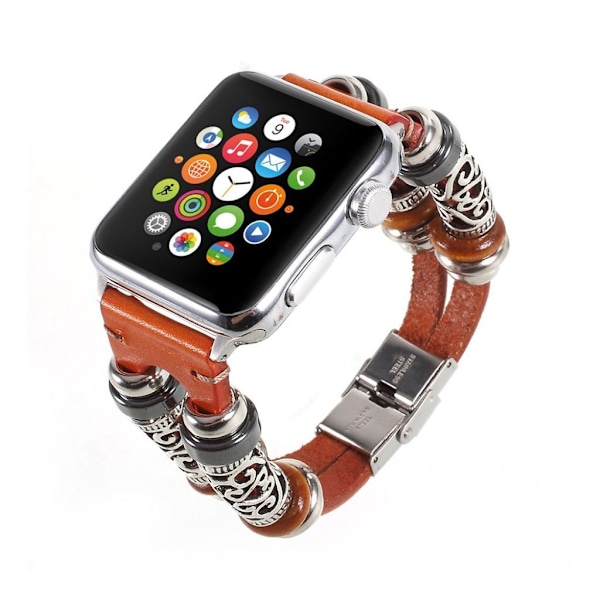 Apple Watch 38mm urrem i ægte læder med retro-mønster - Brun Brown