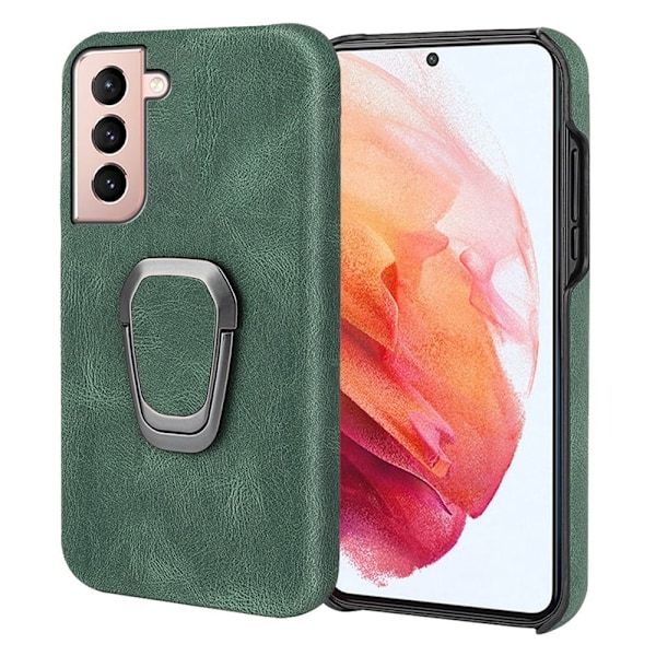 Stötsäkert läderfodral med oval kickstand för Samsung Galaxy S21 - Grön Grön