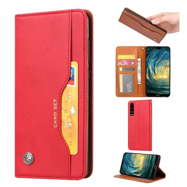 Huawei P20 auto-absorberende PU læder flip etui - Rød Red