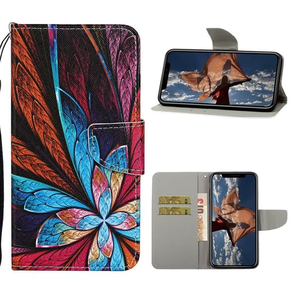Mønstertryk Stativ Læder Mobiltelefon Cover iPhone 12 Pro Max 6,7 tommer - Blade Multicolor